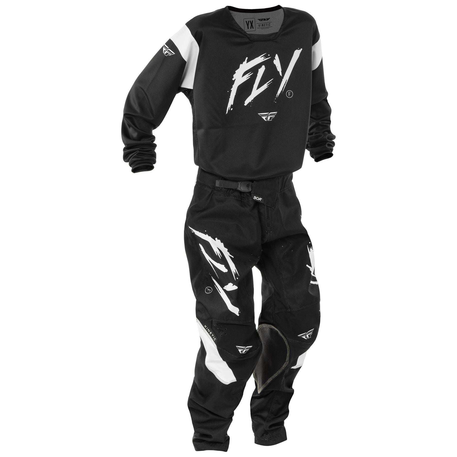 Fly Racing 2025 Motocross Combo Kit Kinetic Youth Black White